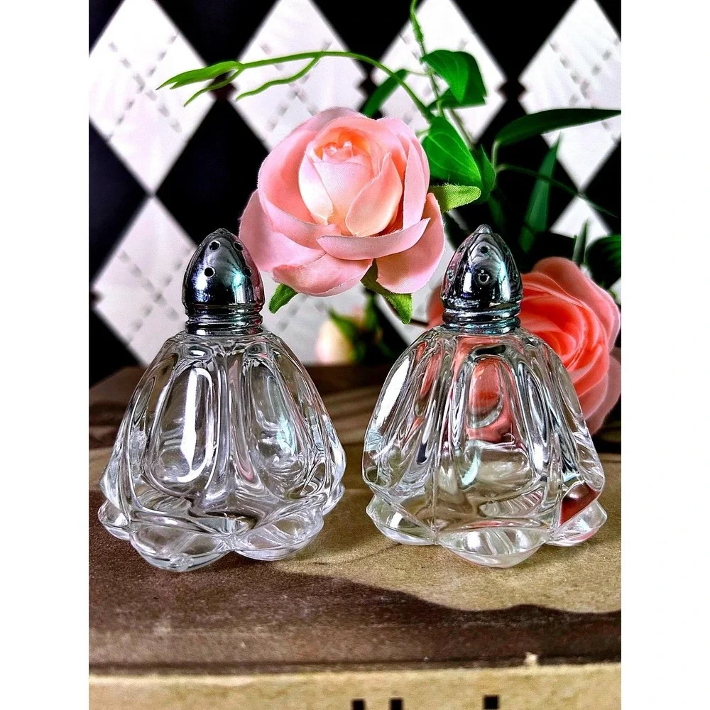 Vintage Molded Glass Salt and Pepper‎ Shakers Set Clear Glass